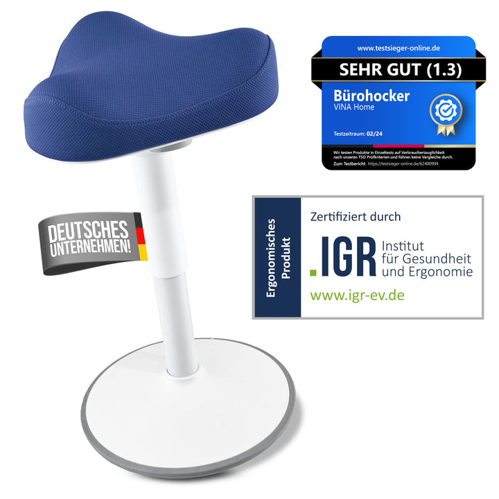 SH-01S Bürohocker Ergonomisch [IGR Zertifiziert] | Sitzhocker ergonomisch höhenverstellbar [47-65 cm