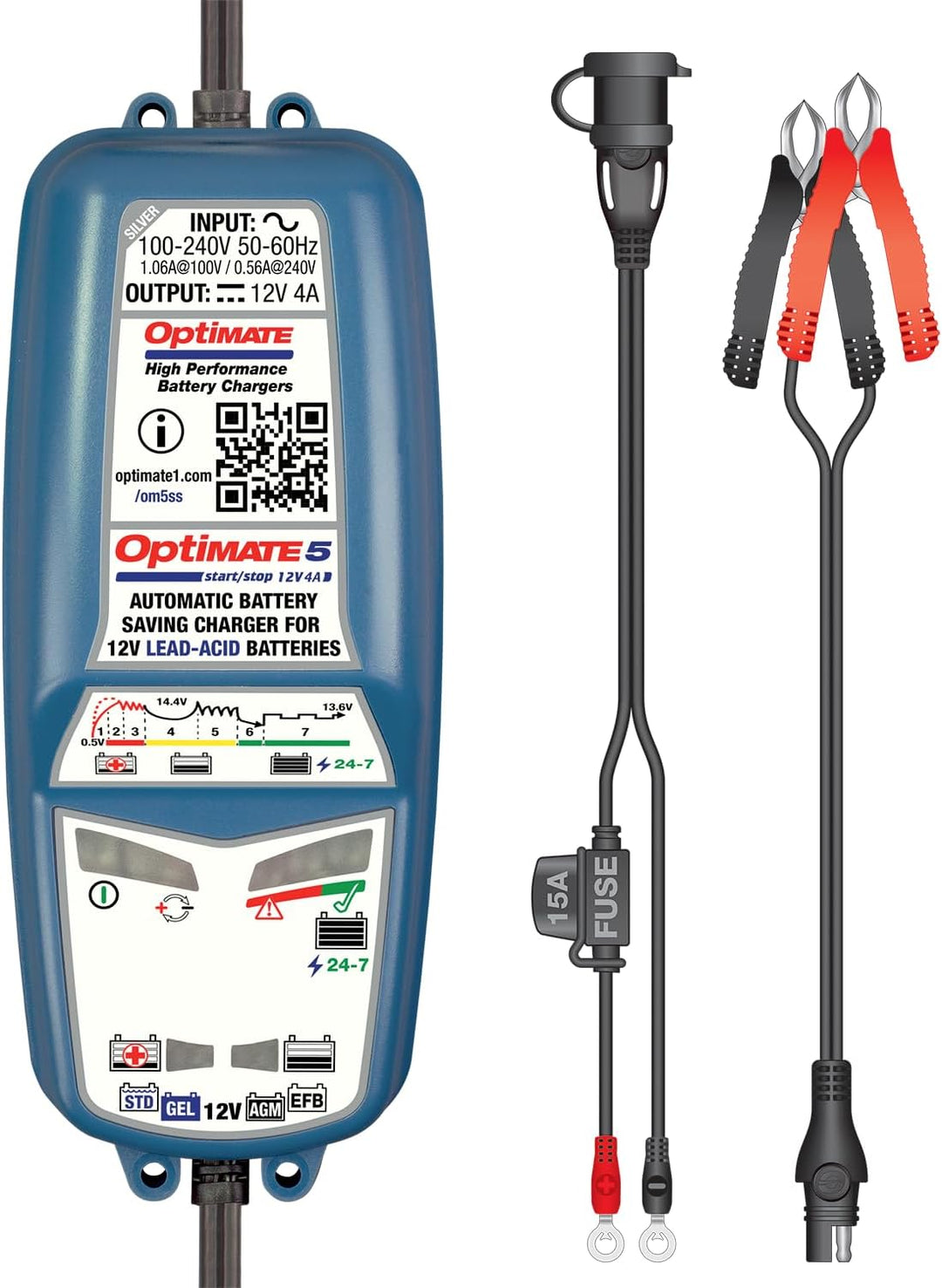 Optimate 5 Start/Stopp 12V 4A Automatische Batterielade- und Erhaltungsladegerät für AGM, Gel, EFB &