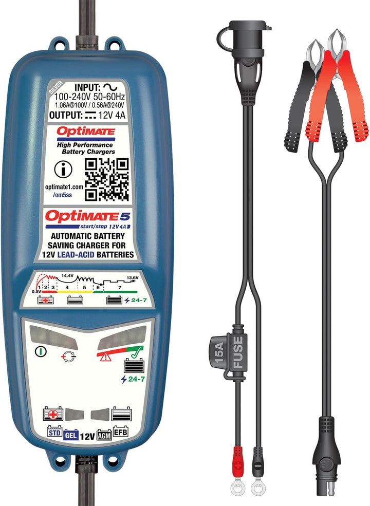 Optimate 5 Start/Stopp 12V 4A Automatische Batterielade- und Erhaltungsladegerät für AGM, Gel, EFB &