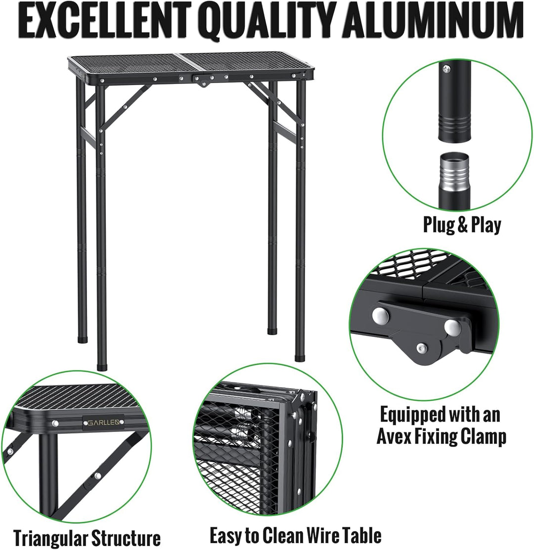GARLLEN Grilltisch klappbar, 60x40cm & 3 Höhenverstellbar(27/51/75cm), Leicht und Tragbar, Klapptisc