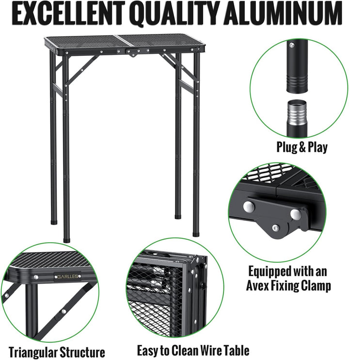 GARLLEN Grilltisch klappbar, 60x40cm & 3 Höhenverstellbar(27/51/75cm), Leicht und Tragbar, Klapptisc