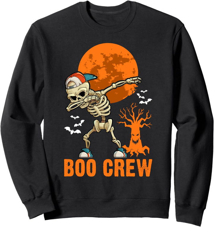 Dabbing Skelett, Halloween, Orange Moon, Boo Crew Sweatshirt