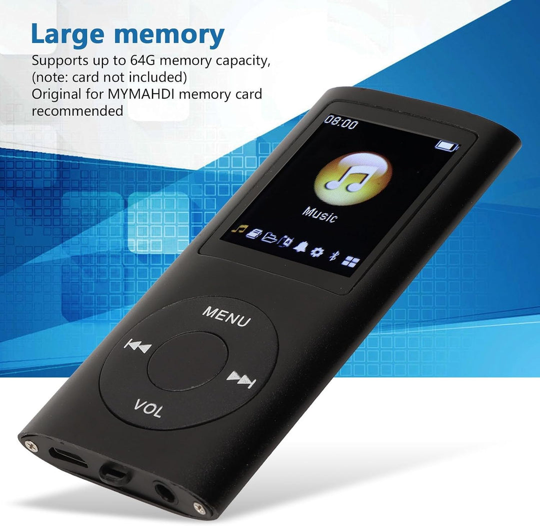 MP3 Player, 64 GB Tragbarer MP3 Player für Studenten, 1,8 Zoll LCD Bildschirm, Verlustfreier Sound,