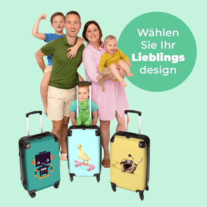 Koffer gross Trolley Rollkoffer Reisekoffer mit 4 Rollen Fotokoffer - Ente - Küken - Skateboard - Bl