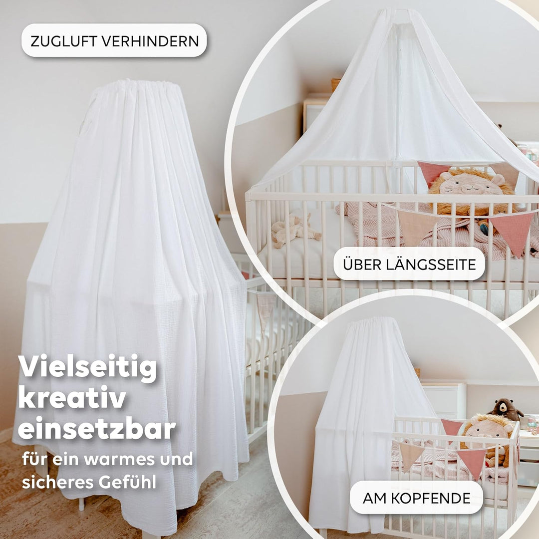 Betthimmel Babybett in 12 Farben [inkl. Himmelstange] - Himmel Babybett aus 100% Baumwolle Musselin