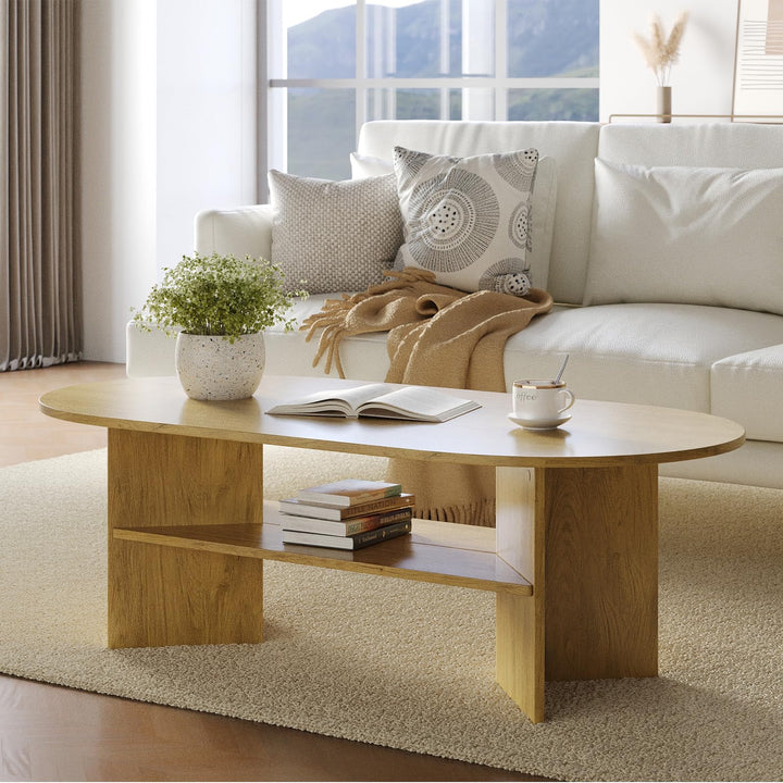 YOUDENOVA Couchtisch Ovaler Beistelltisch Holz Modern Wohnzimmertisch Coffee Table Klein Tisch für W