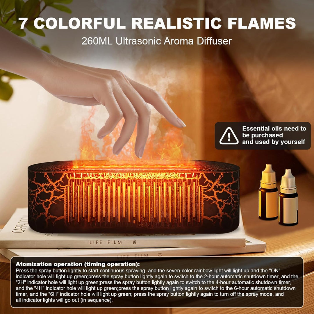 Vulkan Luftbefeuchter Flammen Aroma Diffusor: 260ml Ultra-Leiser Ätherischer Öle Diffusor mit 7 Farb