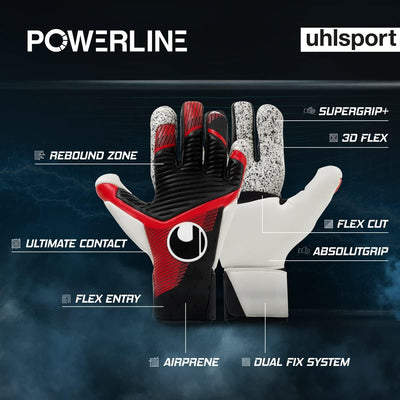 uhlsport Unisex Jugend Powerline Supergrip+ Flex Hn Fussball Torwarthandschuhe 10 schwarz/rot/weiss,
