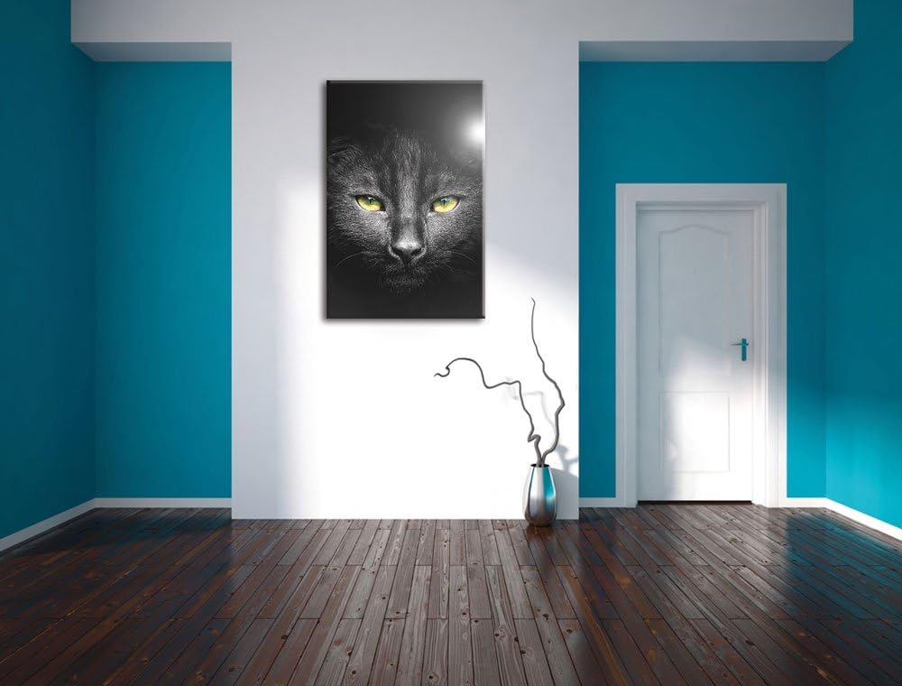 Pixxprint Katzenkopf mit düsterem Hintergrund als Leinwandbild/Grösse: 100x70 cm/Wandbild/Kunstdruck