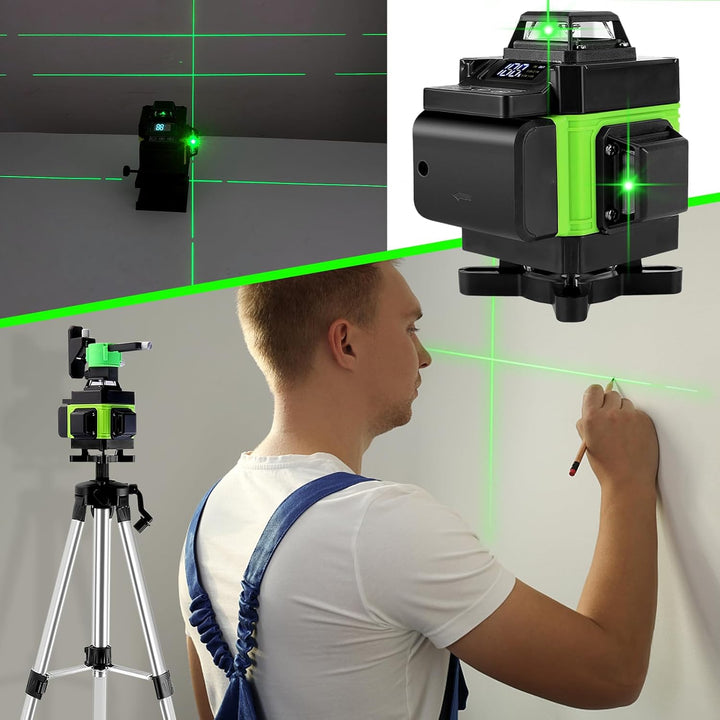 Kreuzlinienlaser mit Stativ, 16 Line Laser Level IP54 Wasserwaage 360° Kreuzlinienlaser Selbstnivell