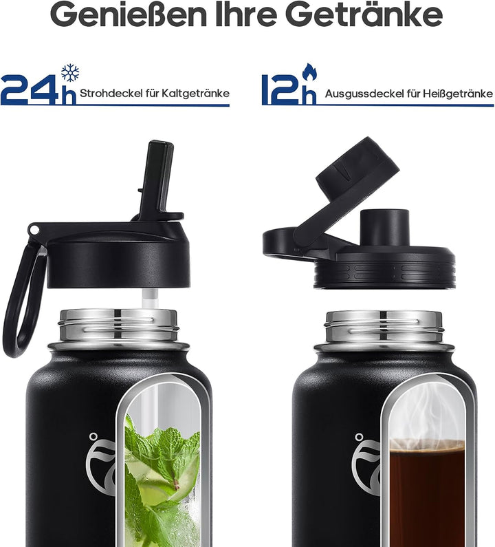 HydroPal Edelstahl Trinkflasche - 750ml, 1L, 1,2L, BPA-Frei, Kohlensäure geeignet, Isolierte Thermos