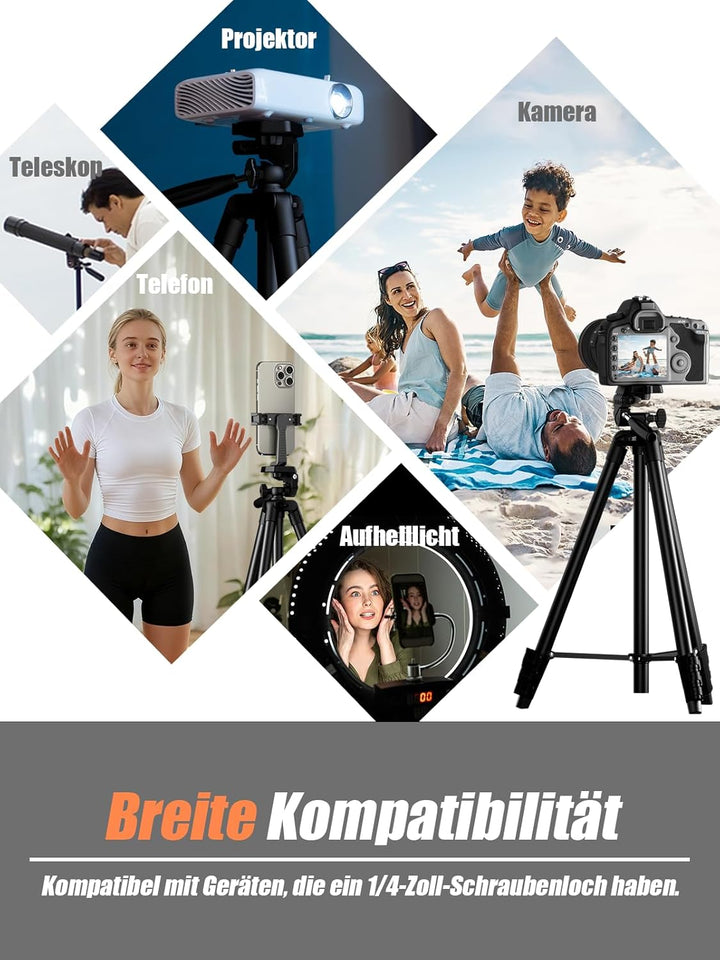 【71-Zoll-Kamerastativ, Tragbares hohes Stativ für Smartphones, 2-in-1-Handyständer mit Funkfernbedie