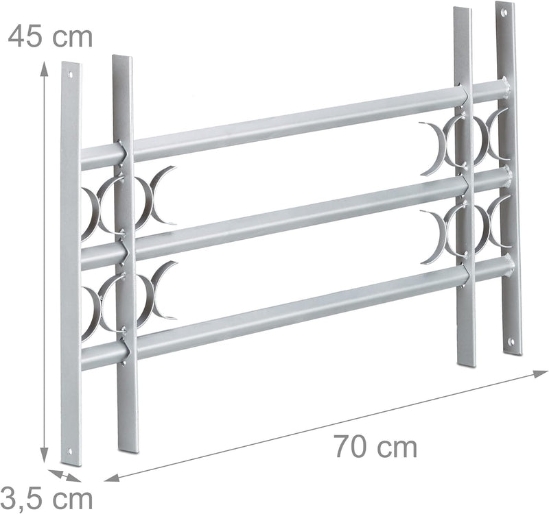 Relaxdays Fenstergitter Einbruchschutz, Ausziehbar, Aussen, Verzinkt, Stahl, 450 x 700-1050 mm, Sich