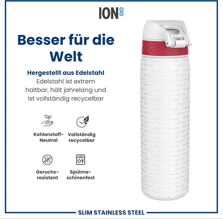 Ion8 Trinkflasche, 500 ml, Auslaufsicher, Einhandöffnung, Sichere Verriegelung, Spülmaschinenfest, T