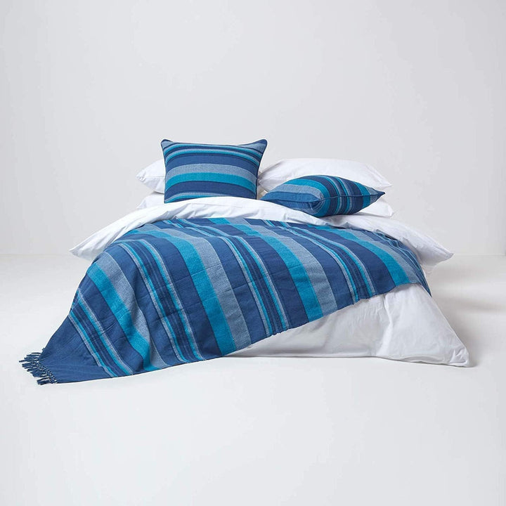 Homescapes extra grosse Tagesdecke Morocco, blau, Sofa-Überwurf aus 100% Baumwolle, weiche Wohndecke