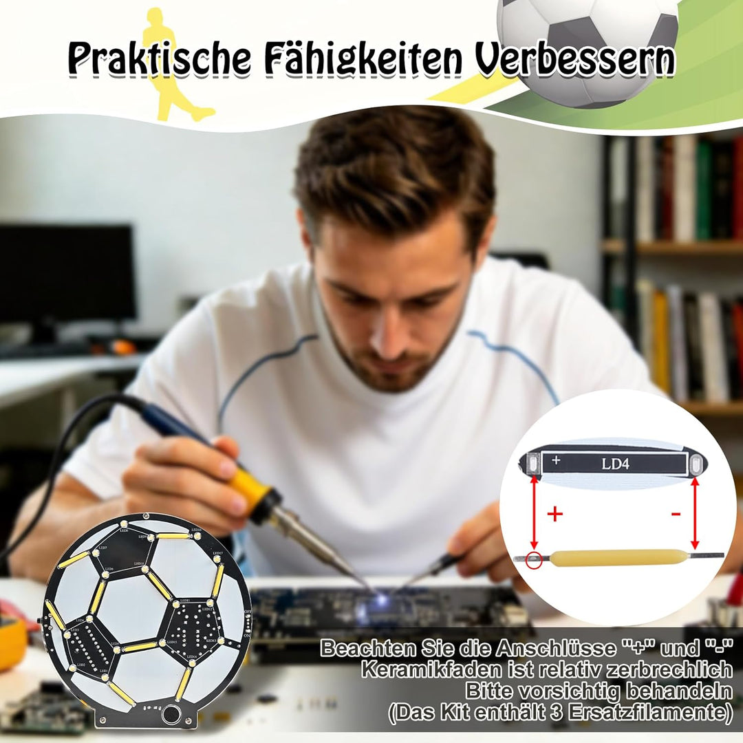 Fussball Lötbausatz LED Lampe, DIY MINT Lernset Elektronik Bausatz für Anfänger & Fussballfans, Soun