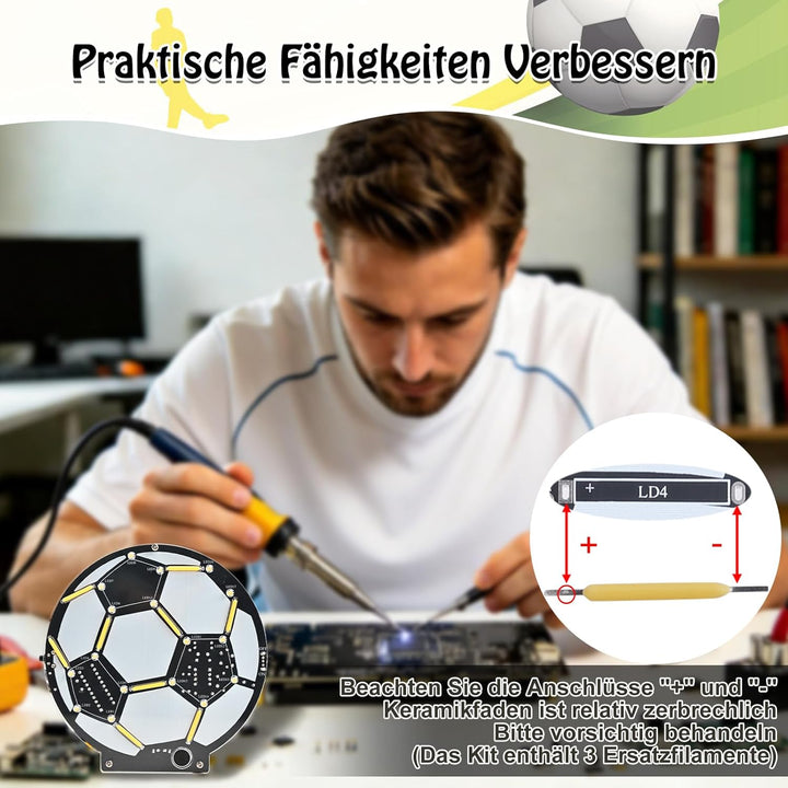 Fussball Lötbausatz LED Lampe, DIY MINT Lernset Elektronik Bausatz für Anfänger & Fussballfans, Soun