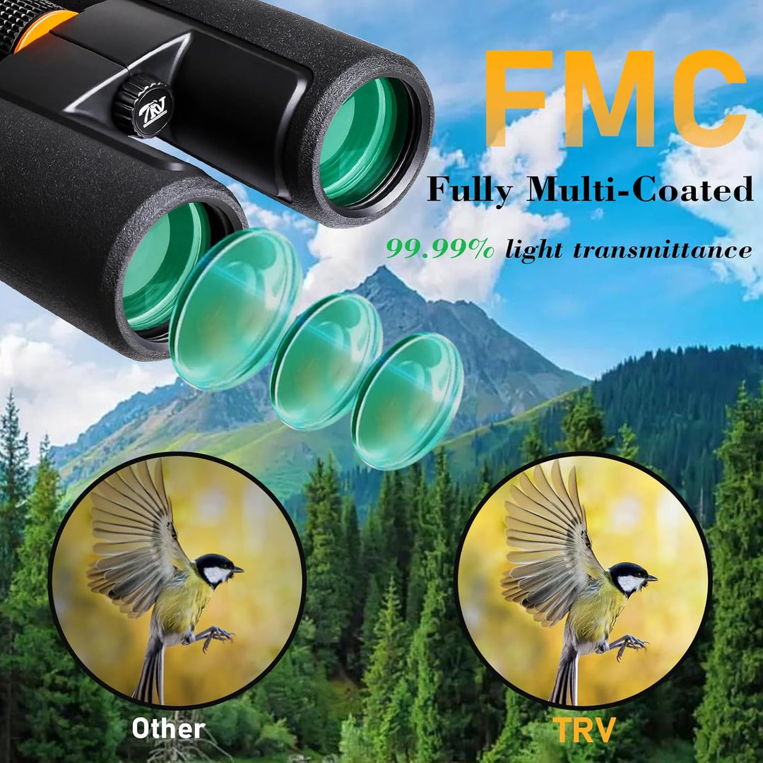 TRV Fernglas für Erwachsene, 10 x 42, leistungsstark, wasserdicht, beschlagsicher, BAK4-Prisma, mit