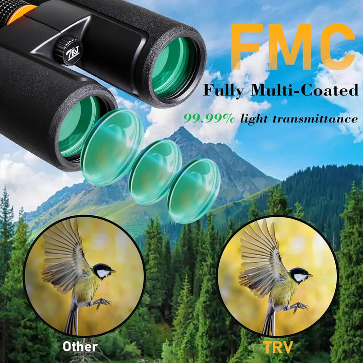 TRV Fernglas für Erwachsene, 10 x 42, leistungsstark, wasserdicht, beschlagsicher, BAK4-Prisma, mit