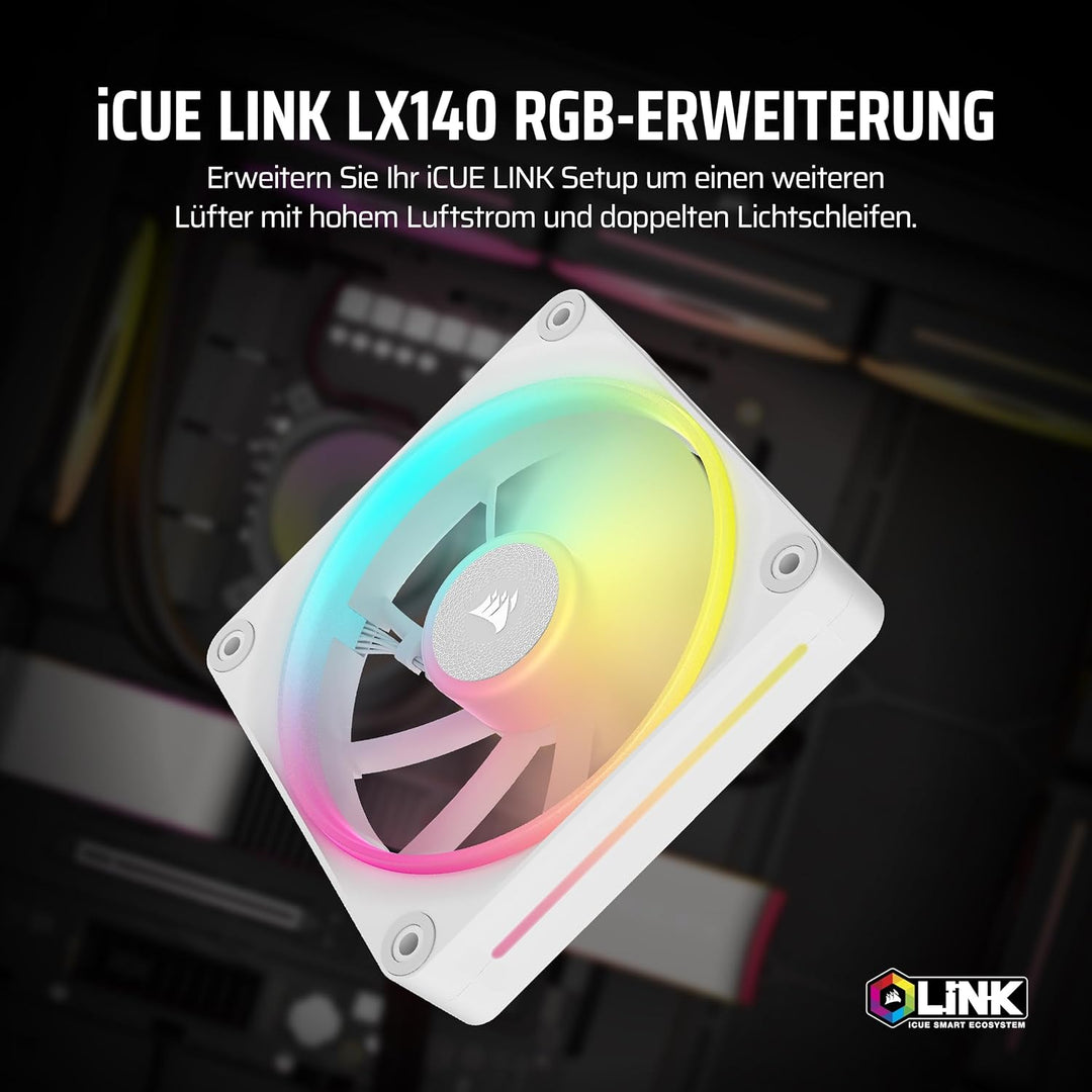 CORSAIR iCUE LINK LX140 RGB 140mm PWM-Lüfter Einzelpackung – Dual Light Loops – Erfordert iCUE LINK