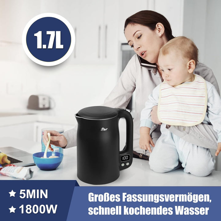 Bear 1.7L 304 Edelstahl Mit 11 Temperaturen Wasserkocher,1800w Trockenaufschutz, Doppelter Verbrühun