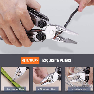 Geschenke für Männer, BIBURY 18 in 1 Taschenwerkzeug, Titan-Griff Design Multitools Edelstahl, Multi