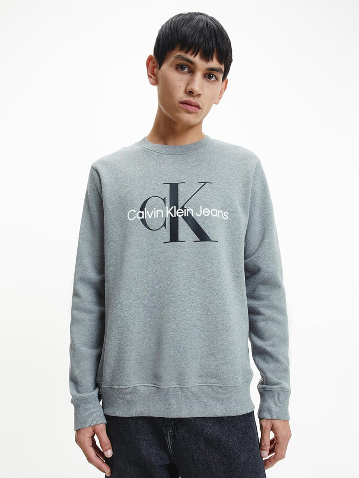 Calvin Klein Herren Sweatshirt Core Monologo ohne Kapuze XXL Grau (Mid Grey Heather), XXL Grau (Mid