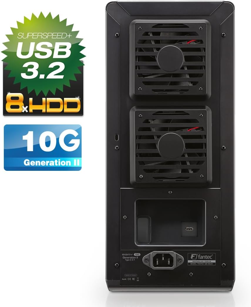 FANTEC QB-X8U31 8fach USB3.2 Gen2 Festplattengehäuse für 8X SATA 3,5/2,5 Zoll HDDs oder SSDs, Transf