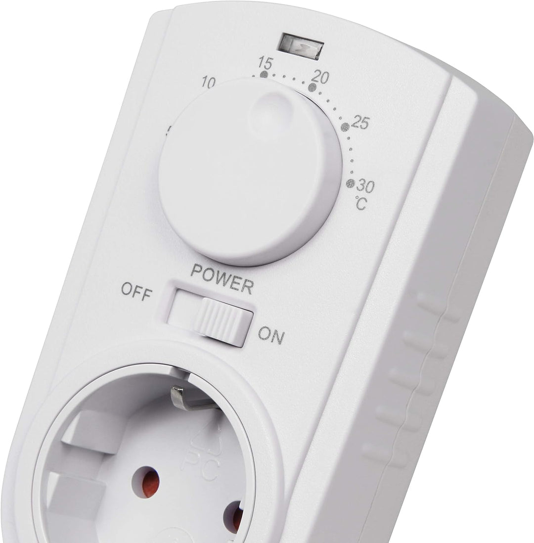 Analoges Steckdosen Thermostat 230V mit externem Fühler und langem Kabel, Zur Steuerung für Heiz und