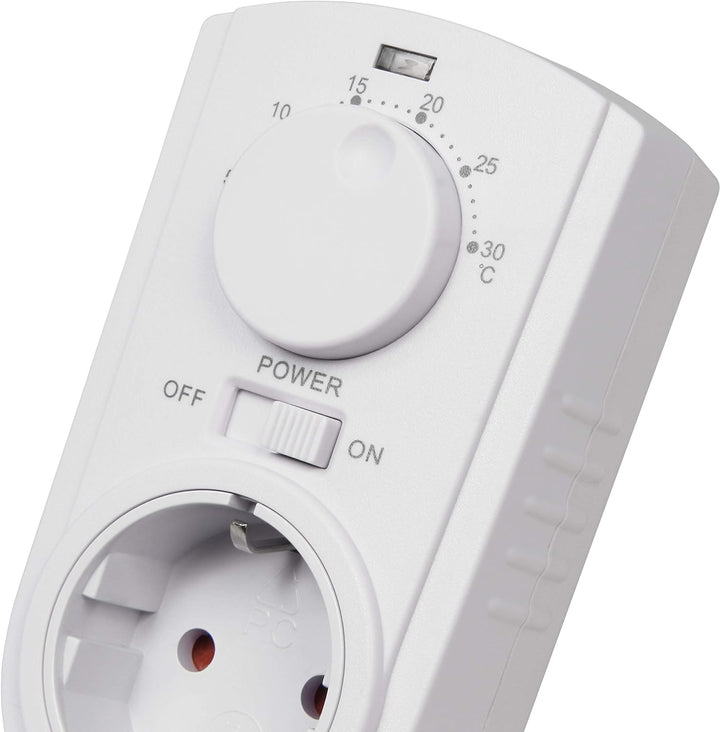 Analoges Steckdosen Thermostat 230V mit externem Fühler und langem Kabel, Zur Steuerung für Heiz und