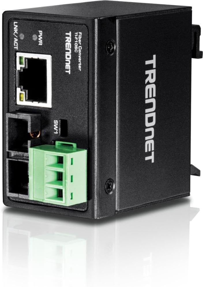 TRENDnet TI-F10SC Gehärteter Industrieller 100Base-FX Multi-Modus SC Glasfaser-Konverter, (2km / 1.2