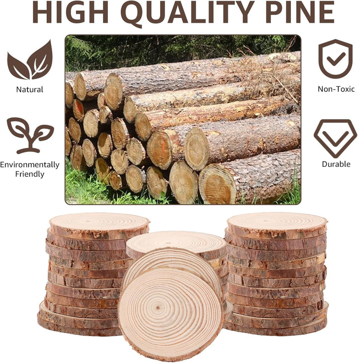 APACALI 50 Stück Holzscheiben zum Basteln, 6-7cm Baumscheiben, Kleine Baumscheiben zum Basteln mit R