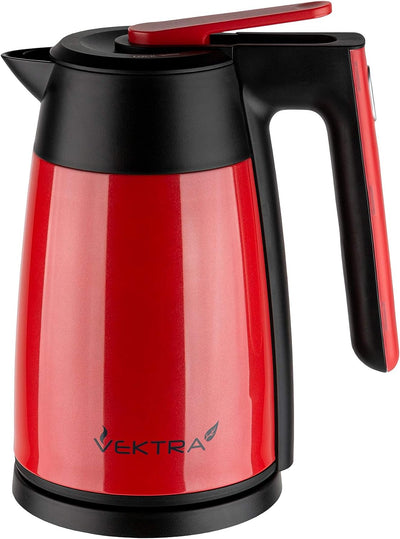 Vektra VEK-1703R Vakuumisolierter, Doppelwandiger Wasserkocher mit Temperatureinstellung – 1,7L, Rot