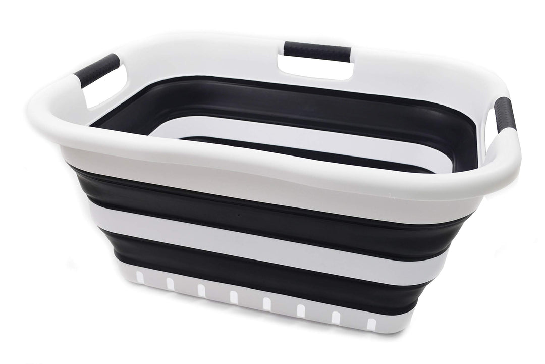SAMMART 41L Collapsible 3 Handled Plastic Laundry Basket - Foldable Pop Up Storage Container/Organiz