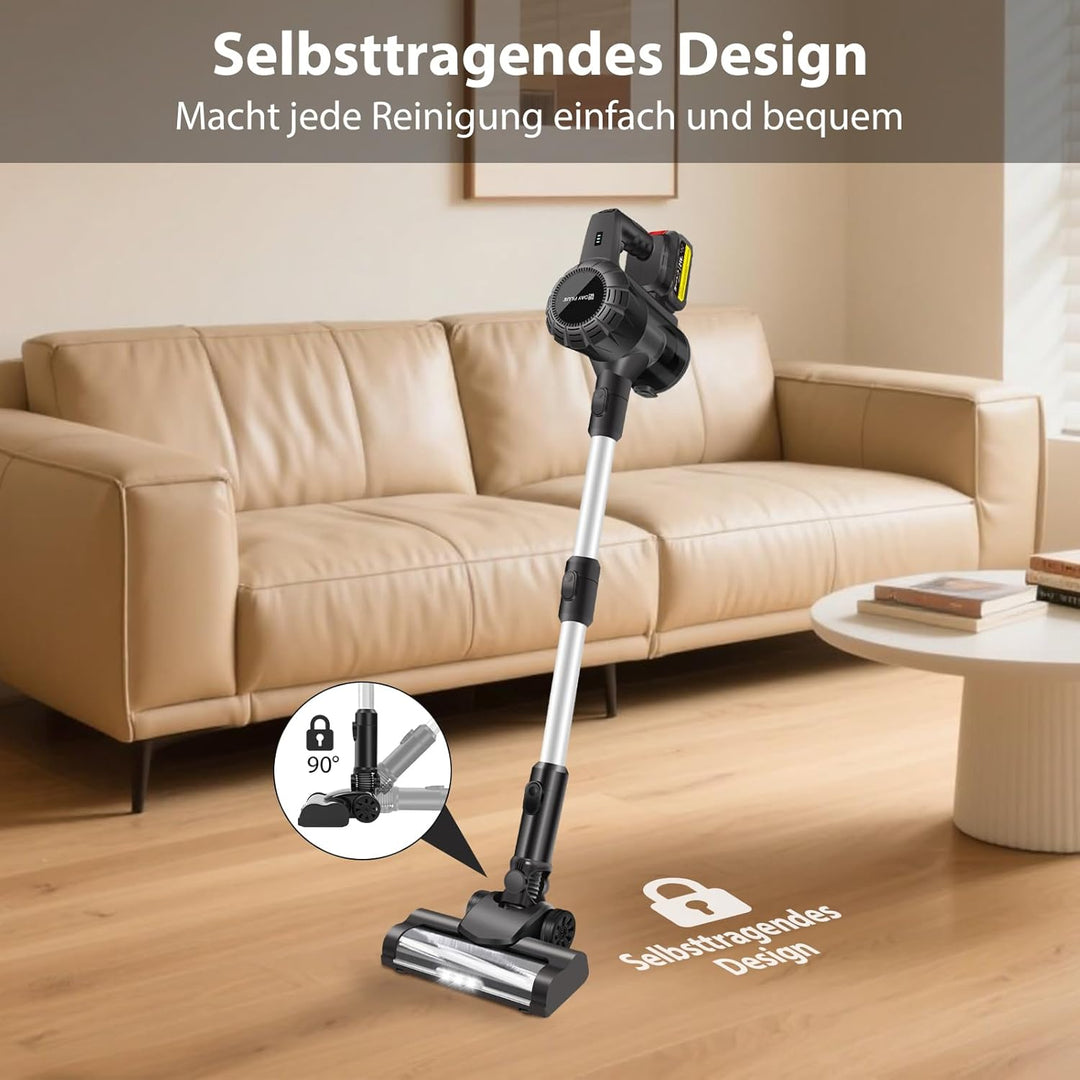 Akku Staubsauger 500W 45000Pa 45Min Akkustaubsauger Kabellos mit Licht, Anti-Tangle-Bürste, Superlei