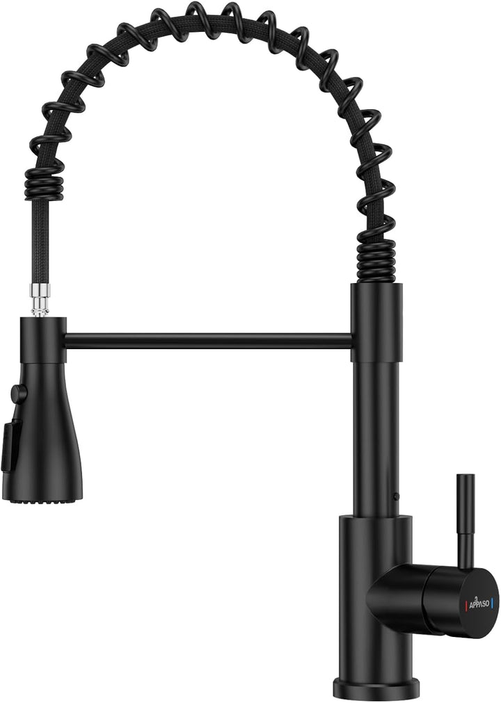APPASO Wasserhahn Küche Schwarz, Hochdruck Küchenarmatur mit Brause, Mischbatterie Küche mit 3 Strah