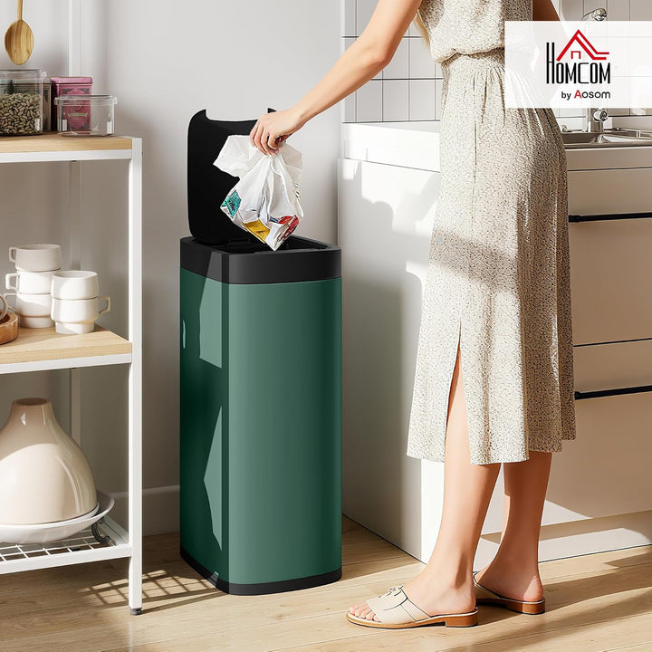 HOMCOM 50L Sensor-Mülleimer Berührungslos Küchenmülleimer Dunkelgrün, Dunkelgrün