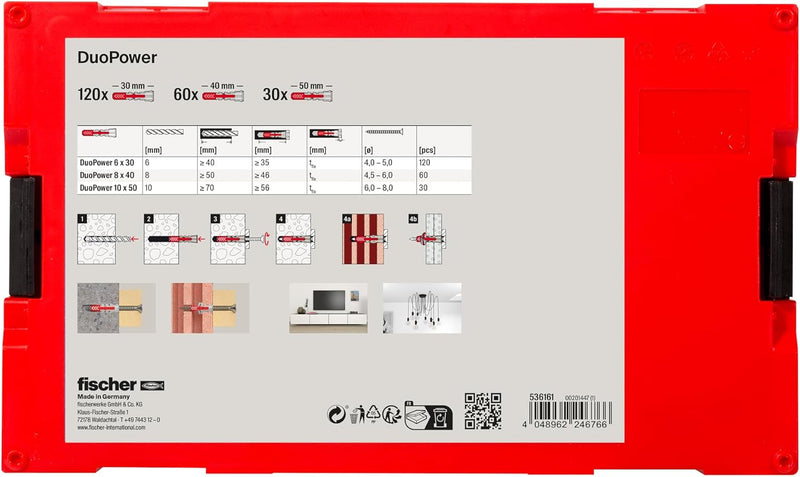 fischer FIXtainer - Dübelbox mit DUOPOWER Universaldübel Sortiment - Für zahlreiche Baustoffe und vi