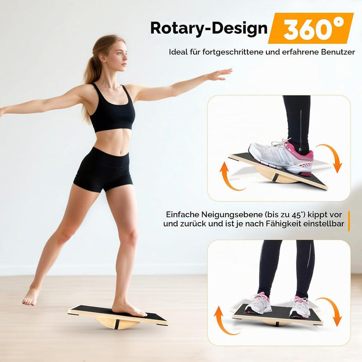 Balance Board aus Holz, 360° Balancebrett, 150kg belastbar, Stabil und Stark Professional Wobble Boa