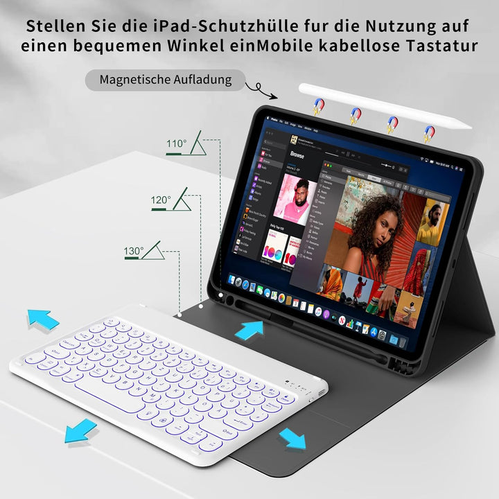 aoub Hülle mit Tastatur für iPad Air 11 Zoll 2025 M3/2024 M2, Kompatibel mit iPad Air 7./6./ 5./ 4.