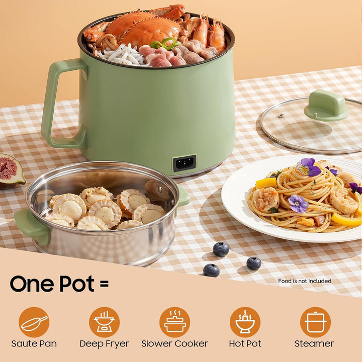 1.7L Elektrischer Hot Pot, Elektrisch Hotpot Topf Dampfgarer, mit Deckel Nudeltopf Multikocher Elekt