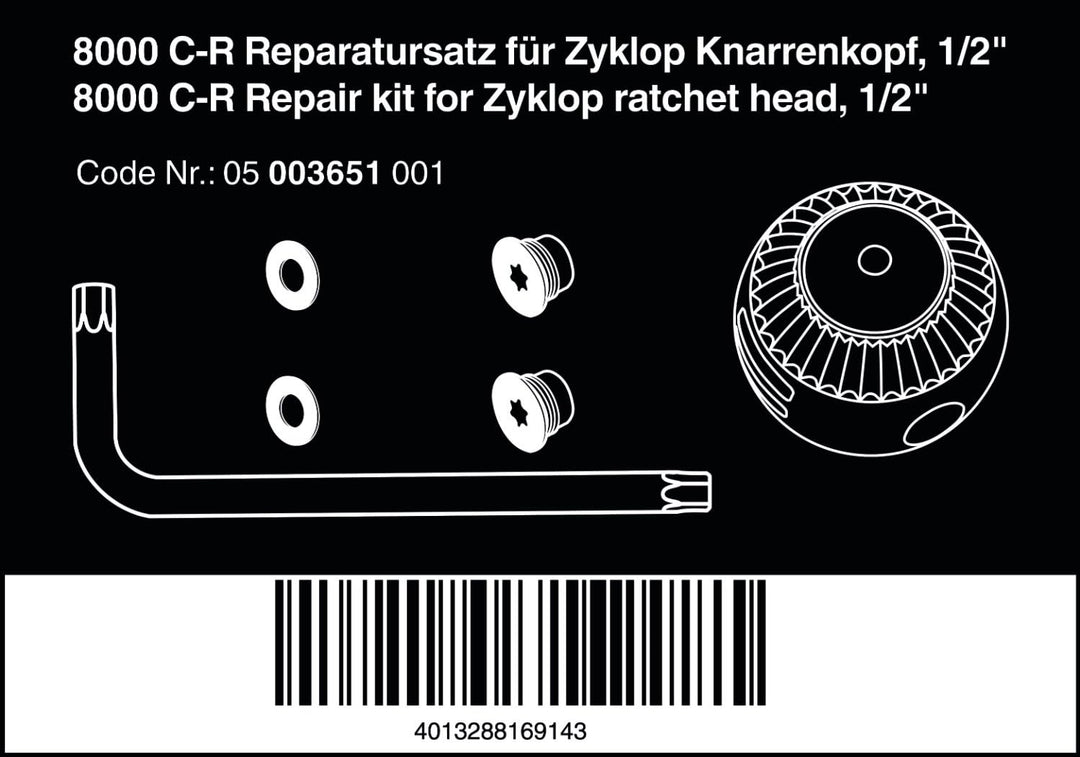 Wera 8000 C-R Reparatursatz für Zyklop Knarrenkopf, 1/2", 6-teilig, Wera 05003651001