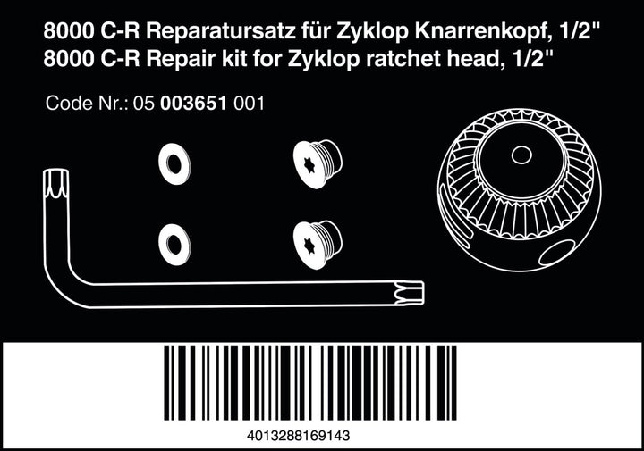 Wera 8000 C-R Reparatursatz für Zyklop Knarrenkopf, 1/2", 6-teilig, Wera 05003651001