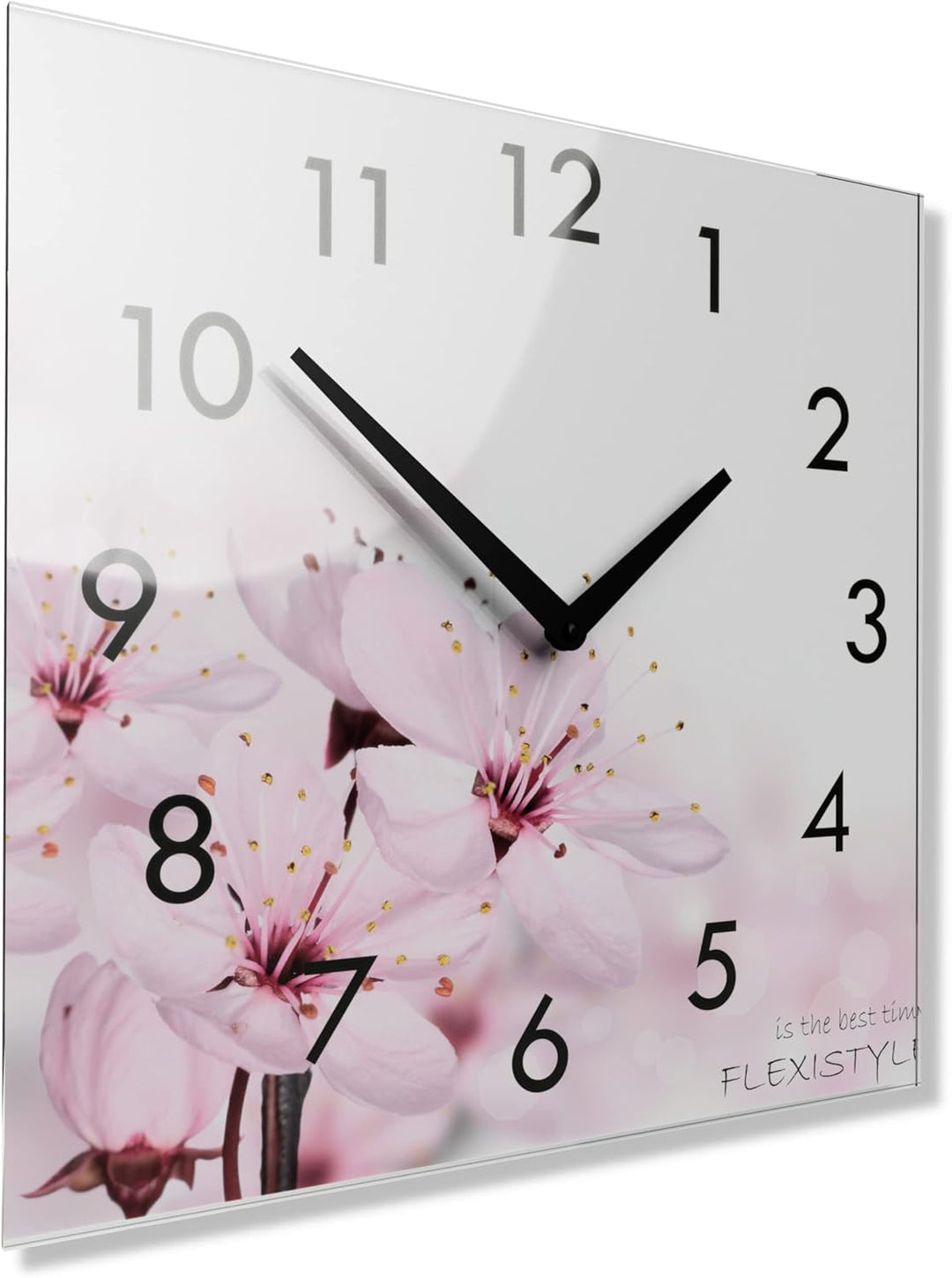 FLEXISTYLE Wanduhr küche Wohnzimmer 30 x 30 cm, aus Glas, mit Direktdruck eckig modern (BLÜHENDE Blu