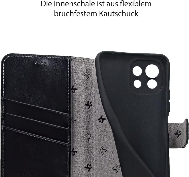 Suncase Book-Style Hülle kompatibel mit Xiaomi Mi 11 Lite 5G Leder Tasche (Slim-Fit) Lederhülle Hand