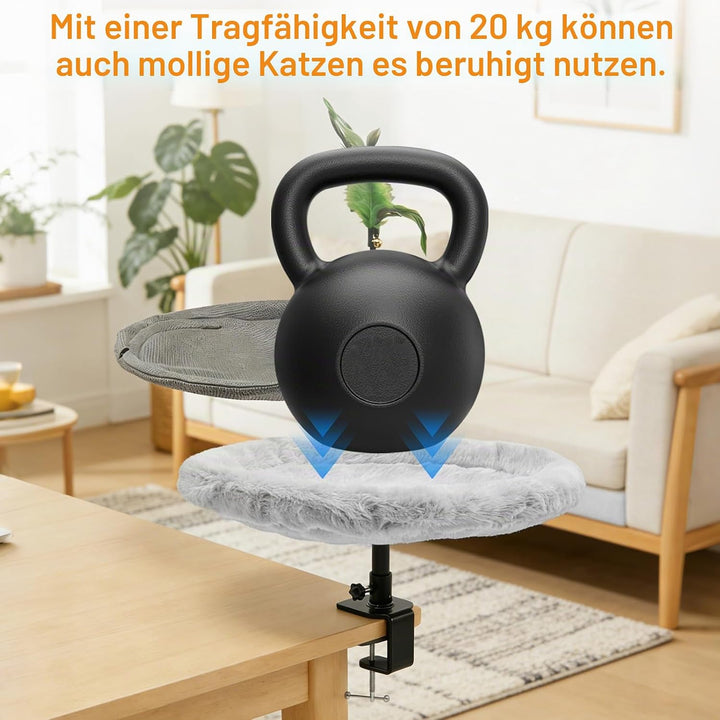 Doppellagig Katzenbett für Schreibtisch, mit Federstab, Höhenverstellung, 360° drehbar, bis 20 kg be