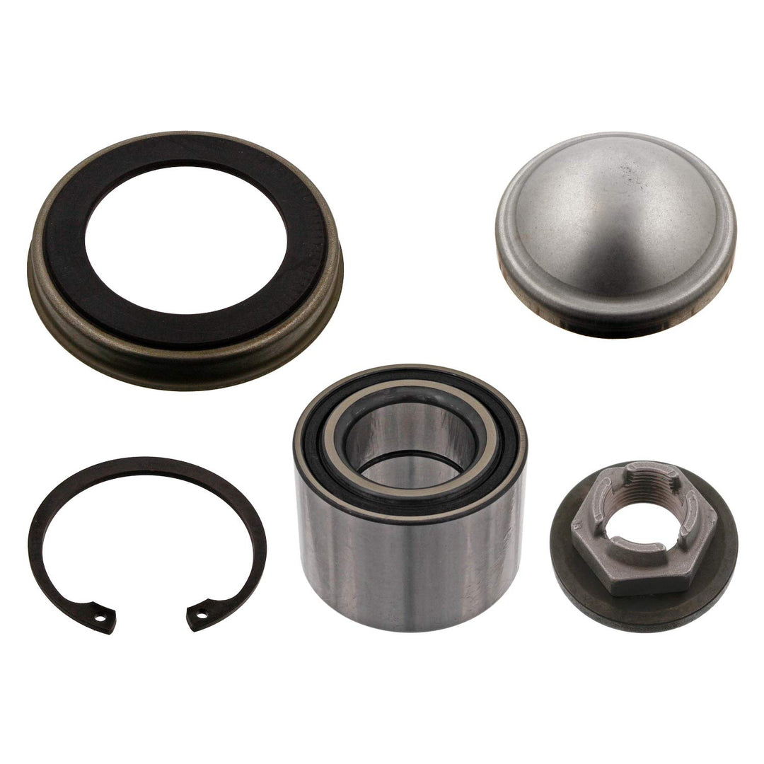 febi bilstein 34763 Radlagersatz mit ABS-Impulsring, Achsmutter, Sicherungsring und Schutzkappe , 1