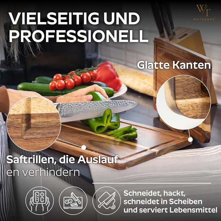 Schneidebrett aus Akazienholz mit Halter – 2 Holz Schneidebretter gross und klein – umweltfreundlich