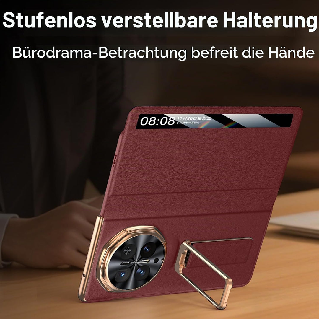 Hülle für Honor magic V6 mit Metall Halter Magnet Ständer, Ultradünn Prämie PU Leder Back Handyhülle