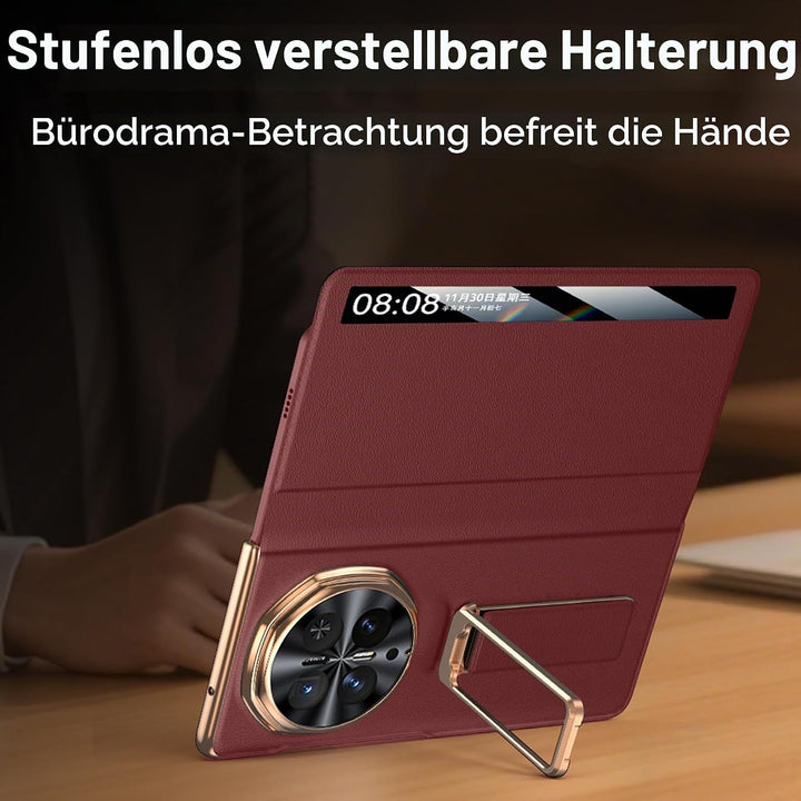 Hülle für Honor magic V6 mit Metall Halter Magnet Ständer, Ultradünn Prämie PU Leder Back Handyhülle